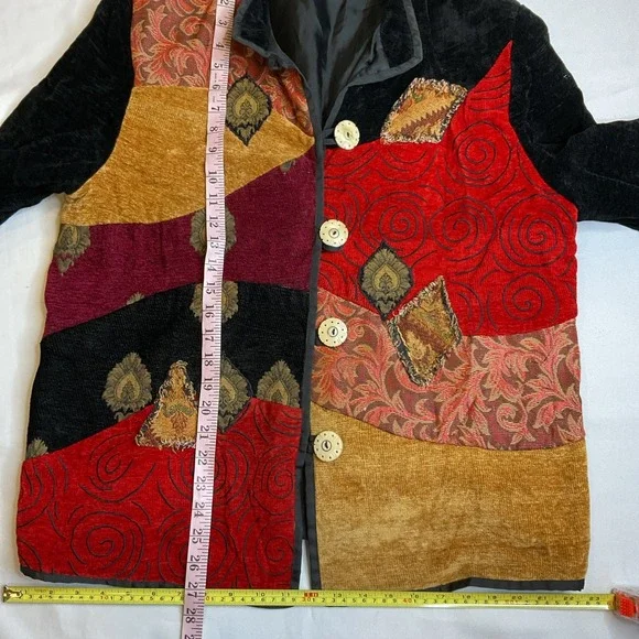 Julia Kim Velour Patchwork Jacket 90s Y2K Lagenlook Fall Soft Normcore - Picture 4 of 6